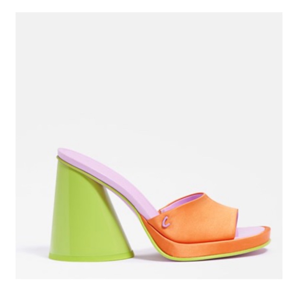 Circus Mule Heel size 7 orange, pink, green, like new